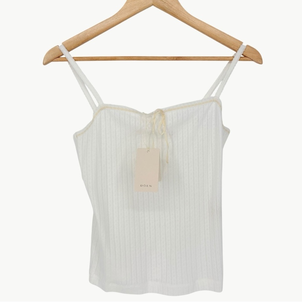 DÔEN Ligea Pointelle Organic Cotton Cami Medium Salt Romantic Cottagecore New - Picture 2 of 13